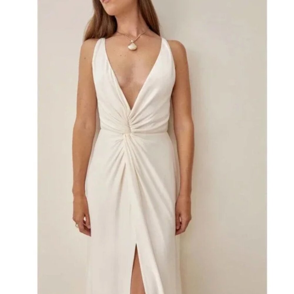 Reformation Bray V Neck Twist Front Maxi Dress Gown Bridal Ivory Wedding - Sz 2